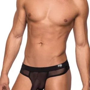 Male Power Stretch Mesh Thong – Black Lightweight Breathable Underwear – S/M