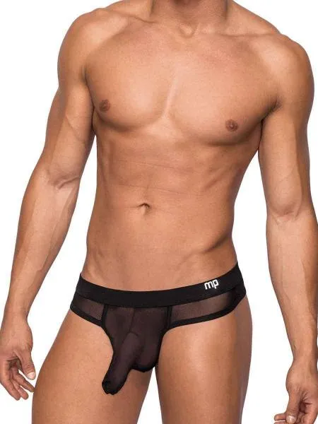 Male Power Stretch Mesh Thong – Black Lightweight Breathable Underwear – S/M